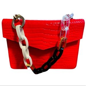 Les Petits Joueurs Mini Pixie Croc
Embossed Leather Bag with Chunky
Chain